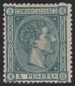 Espagne 1875 - Alphonse XII. 4 pesetas, vertes. - Edifil 170, Postzegels en Munten, Gestempeld
