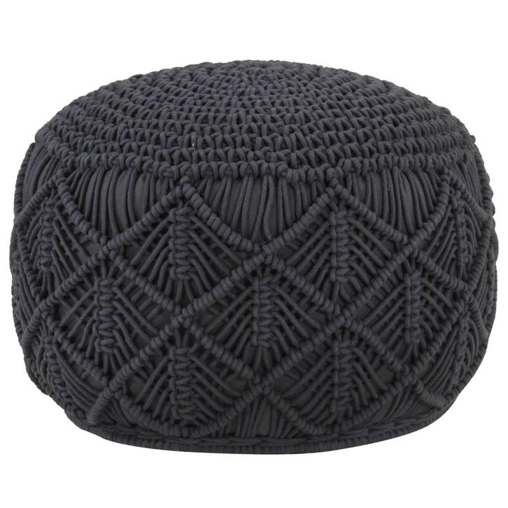 vidaXL Poef macramé handgemaakt 45x30 cm katoen antraciet, Huis en Inrichting, Zetels | Voetbanken en poefs, Nieuw, Verzenden