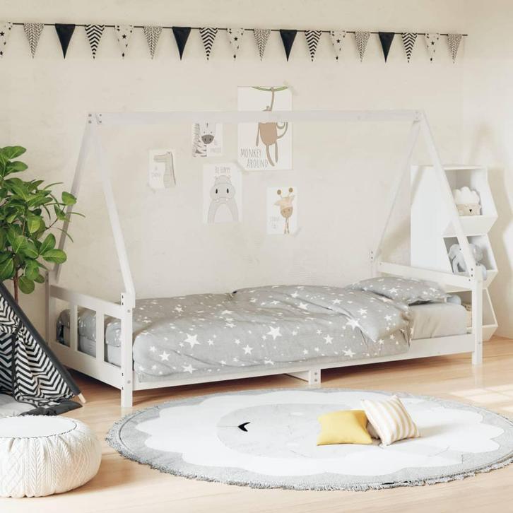 vidaXL Kinderbedframe 90x190 cm massief grenenhout wit, Kinderen en Baby's, Kinderkamer | Bedden, Nieuw, Verzenden