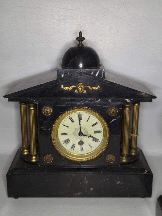 Klok en garnituur set - Marmer, Messing - 1910-1920, Antiquités & Art, Antiquités | Horloges