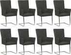Set van 8 Donkergrijze leren industriële eetkamerstoelen -, Huis en Inrichting, Stoelen, Nieuw, Vijf, Zes of meer stoelen, Modern