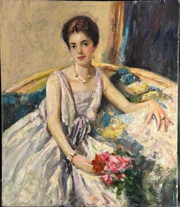 Italiaanse school (XX) - Ritratto di donna in poltrona, Antiek en Kunst, Kunst | Schilderijen | Klassiek