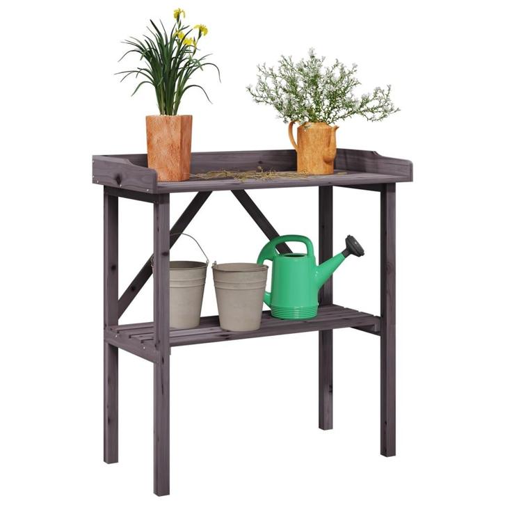 vidaXL Plantentafel met schap 78x38x82,5 cm vurenhout grijs, Tuin en Terras, Bloembakken en Plantenbakken, Nieuw, Verzenden