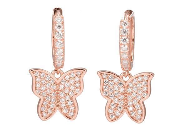 Veiling - Rosékleurige vlindervormige oorbellen moissaniet, Handtassen en Accessoires, Oorbellen