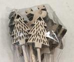 Houten kerstfiguurtjes op steker frosted white 5cm. 9 stuks., Nieuw
