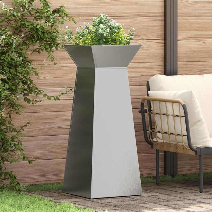 vidaXL Pilarenbak 2 pcs Zilver 40 x 40 x 100 cm, Tuin en Terras, Bloempotten, Nieuw, Verzenden