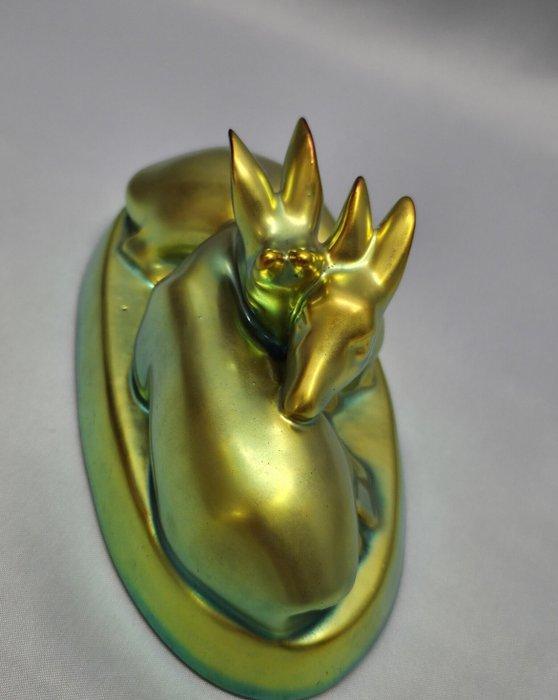 Zsolnay - Beeldje - Deer pair design Zsolnay Eosin Figurine, Antiek en Kunst, Antiek | Glaswerk en Kristal