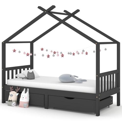 vidaXL Kinderbedframe met lades grenenhout donkergrijs, Kinderen en Baby's, Kinderkamer | Bedden, Nieuw, Verzenden