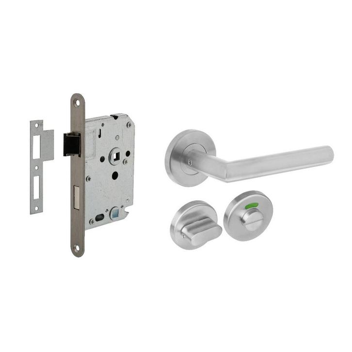 Deurbeslag set WC-slot 63/8mm RVS + deurklink Hoek 90 gra..., Doe-het-zelf en Bouw, Hang- en Sluitwerk, Klink of Kruk, Nieuw, Ophalen of Verzenden