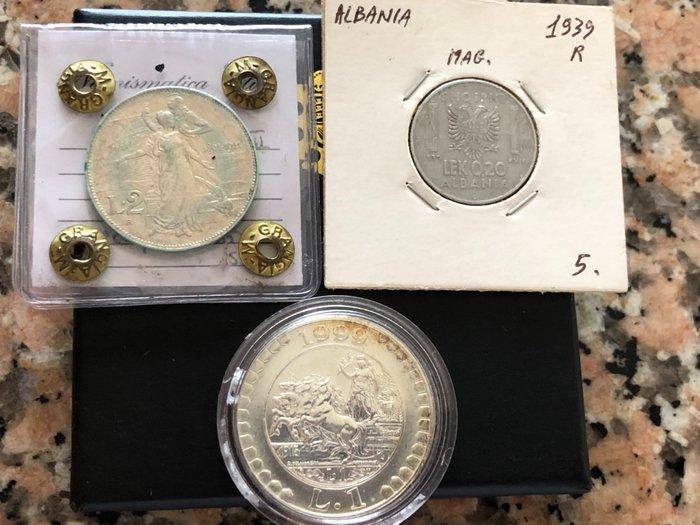 Albanië, Italië. Lotto 3 monete (2 argenti) 1911/1939/1999, Postzegels en Munten, Munten | Europa | Niet-Euromunten