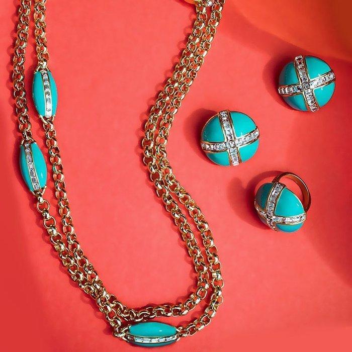 Heidi Daus - Cristaux Swarovski, émail turquoise – boucles, Antiek en Kunst, Curiosa en Brocante