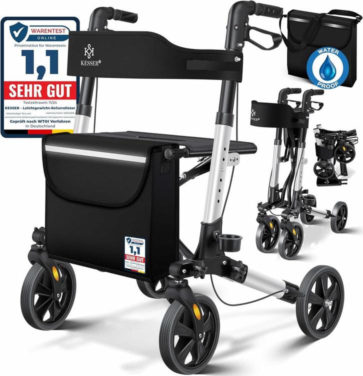 KESSER - Lichtgewicht Rollator - Dubbel Opvouwbaar - Zwart, Divers, Déambulateurs, Envoi