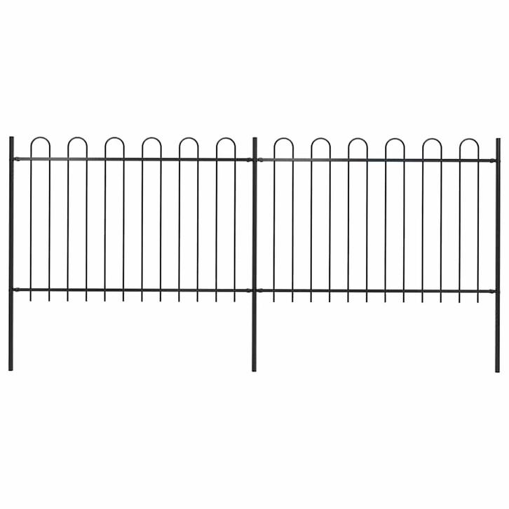 vidaXL Tuinhek met ringtop staal 359x120 cm zwart, Tuin en Terras, Tuinhekken en Hekwerk, Nieuw, Verzenden