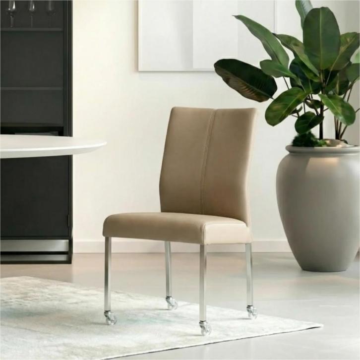 Leren eetkamerstoel Comfort met wieltjes - Toledo Mocca, Huis en Inrichting, Stoelen, Bruin, Nieuw, Leer, Ophalen of Verzenden
