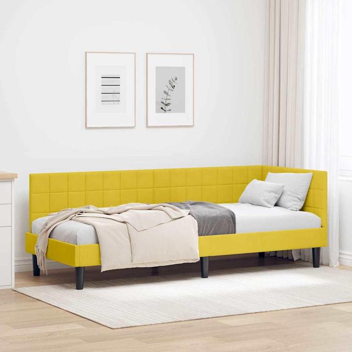 vidaXL Hoek Bed Frame met hoofdeinde Geel 80 cm x 200 cm, Huis en Inrichting, Slaapkamer | Bedden, Nieuw, Verzenden