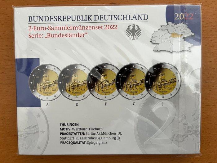 Duitsland. 2 Euro 2007/2022 A,D,F,G,J (9 sets / 45 munten), Postzegels en Munten, Munten | Europa | Euromunten