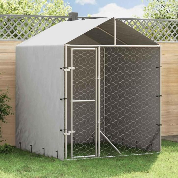 vidaXL Hondenkennel met dak 2x2x2,5 m gegalvaniseerd staal, Dieren en Toebehoren, Hondenbenches, Nieuw, Verzenden