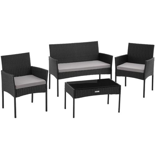 tectake Wicker tuinset Palese voor 4 personen - zwart, Tuin en Terras, Tuinsets en Loungesets, Verzenden