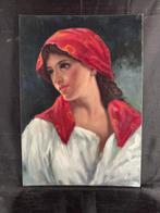 Italiaanse school (XX) - Ritratto di donna con copricapo, Antiek en Kunst