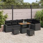 vidaXL Tuinbank Set met kussen 11 pcs Zwart poly rattan, Tuin en Terras, Verzenden, Nieuw