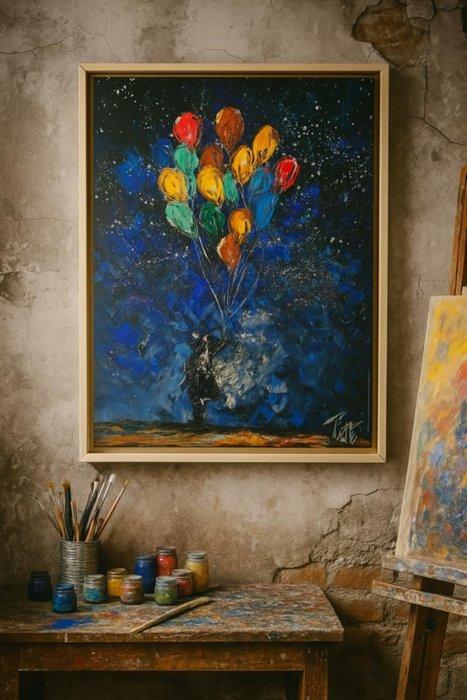 Laurent Pate (XX) - La petite Banksy aux ballons, Antiek en Kunst, Kunst | Schilderijen | Modern