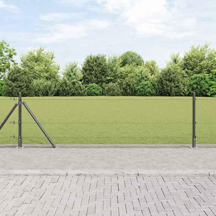 vidaXL Hek met Palen Grijs 0.5 x 25 m Staal, Tuin en Terras, Tuinhekken en Hekwerk, Nieuw, Verzenden
