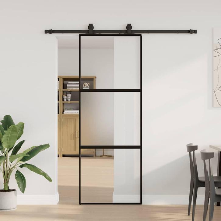 vidaXL Schuifdeur met beslagset 76x205 cm gehard glas zwart, Doe-het-zelf en Bouw, Deuren en Vliegenramen, Nieuw, Verzenden