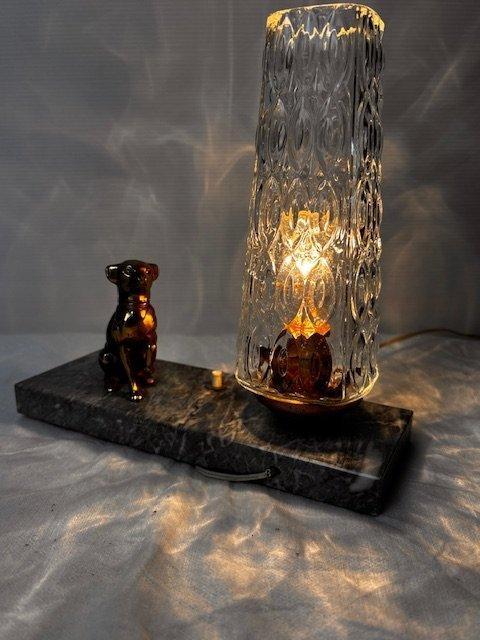 ART DECO - Lamp - Marmer, Messing, Glas - nachtlamp, Antiek en Kunst, Curiosa en Brocante