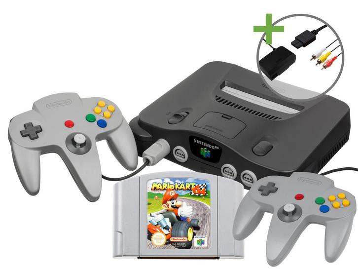 Nintendo 64 Starter Pack - Mario Kart 64 Double Controllers, Games en Spelcomputers, Spelcomputers | Nintendo 64, Verzenden