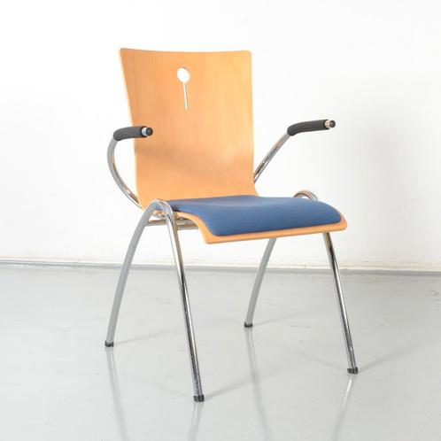 Frontseat zaalstoel, blauw / beuken, 4-poot onderstel, Huis en Inrichting, Stoelen, Gebruikt, Ophalen of Verzenden