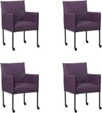 Set van 4 Paarse leren moderne kuipstoel - poot rond zwart, Huis en Inrichting, Stoelen, Nieuw, Leer, Ophalen of Verzenden, Vier