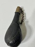 sculptuur, Lot de 3 poires à poudre - 20 cm - Leder, Messing