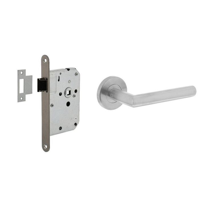 Deurbeslag set loopslot RVS + deurklink Jura geborsteld RVS, Doe-het-zelf en Bouw, Hang- en Sluitwerk, Klink of Kruk, Nieuw, Ophalen of Verzenden