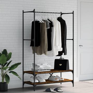 vidaXL Kledingrek met schappen bewerkt hout gerookt, Huis en Inrichting, Kasten | Kleerkasten, Verzenden, Nieuw