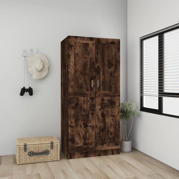 vidaXL Kledingkast 82,5x51,5x180 cm bewerkt hout gerookt, Huis en Inrichting, Kasten | Kleerkasten, Nieuw, Verzenden