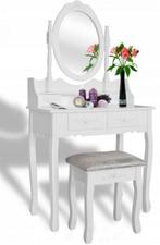 Stijlvolle make-up tafel met spiegel en kruk - 74x143cm -..., Modern vintage, Nieuw, 150 tot 200 cm, Hout