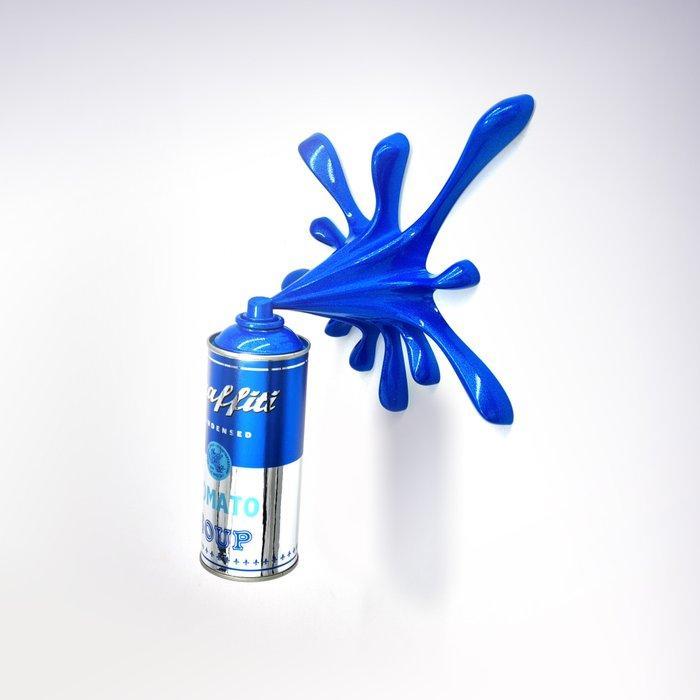 2FAST - Chrome Blue Graffiti Soup Splash Can Sculpture, Antiek en Kunst, Kunst | Designobjecten