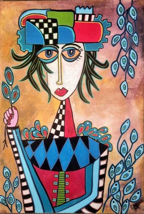 Elena Girardi - LA DONNA CHE AMA I FIORI DI PAVONE, Antiek en Kunst, Kunst | Schilderijen | Modern