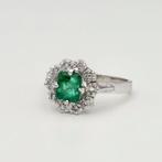 Ring - 14 karaat Witgoud Smaragd - Diamant, Nieuw