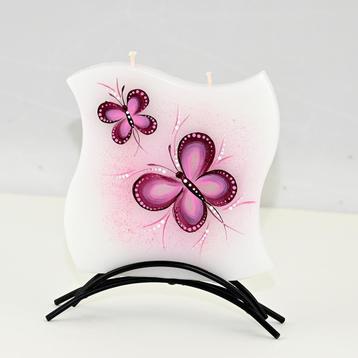 155WQ026 kaars vierkant vlinder roos, Nieuw, Kaars, Minder dan 25 cm