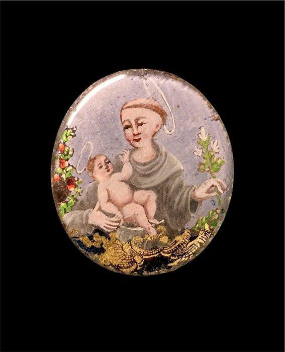 XVIII sec. - Miniatura ad olio sotto vetro (a fondo oro) -, Antiek en Kunst, Kunst | Niet-Westerse kunst