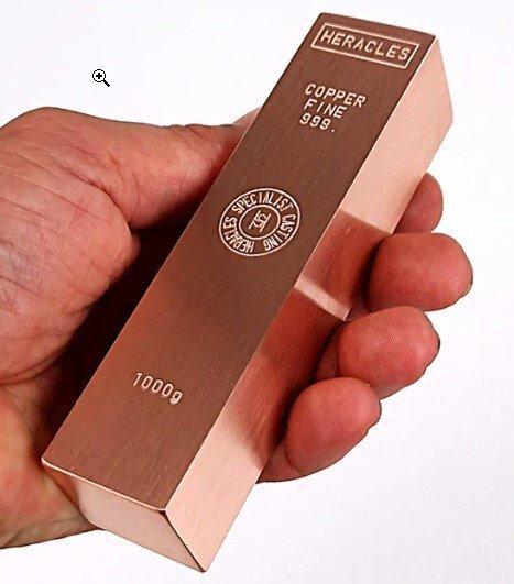 1 kilogram koper .999 - HERACLES-certificaat.  (Zonder, Postzegels en Munten, Edelmetalen en Baren