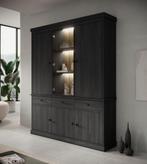 Meubella | Buffetkast zwart eiken 182cm - Vitrinekast LED, 150 tot 200 cm, Nieuw, 25 tot 50 cm, Verzenden