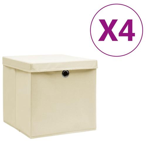 vidaXL Opbergboxen met deksel 4 st 28x28x28 cm crèmekleurig, Doe-het-zelf en Bouw, Kratten en Dozen, Nieuw, Verzenden