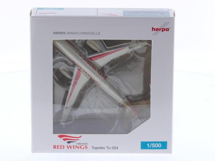 Schaal 1:500 Herpa 505450 Tupolev Tu-204 Red Wings Reg. R..., Hobby en Vrije tijd, Modelbouw | Vliegtuigen en Helikopters, Zo goed als nieuw