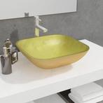 vidaXL Wasbak 42x42x14 cm glas goudkleurig, Doe-het-zelf en Bouw, Verzenden, Nieuw