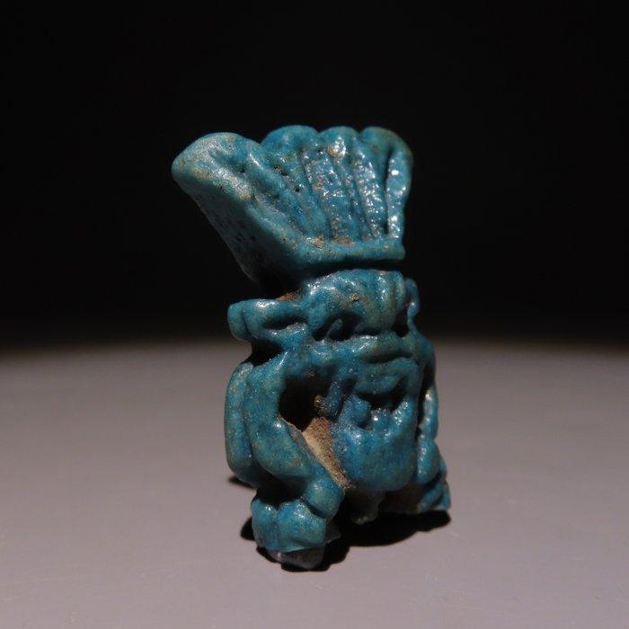 Oud-Egyptisch Faience Amulet van de god Bes. Late Periode,, Verzamelen, Mineralen en Fossielen