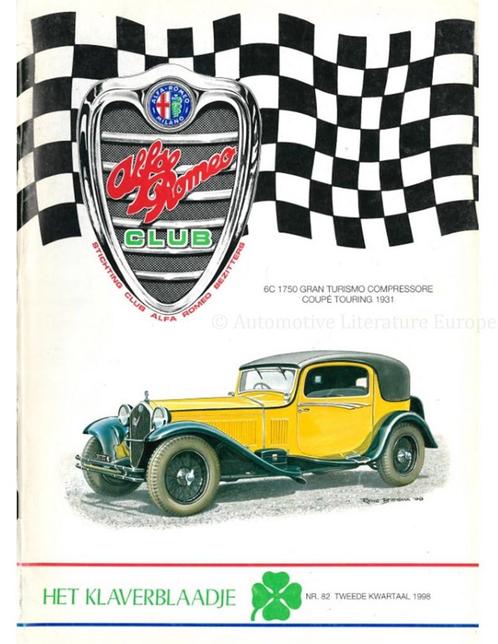 1998 ALFA ROMEO CLUB HET KLAVERBLAADJE 82 NEDERLANDS, Boeken, Auto's | Folders en Tijdschriften, Ophalen of Verzenden