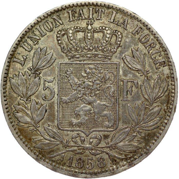 België. Leopold I. 5 Francs 1858 - KEY DATE - HIGH QUALITY -, Postzegels en Munten, Munten | Nederland