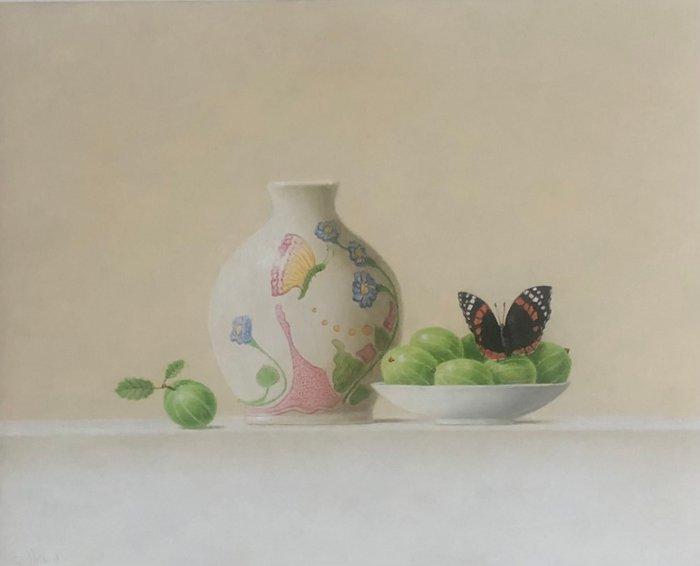 Ruud Verkerk - Gouds plateel met Vlinder., Antiek en Kunst, Kunst | Schilderijen | Modern